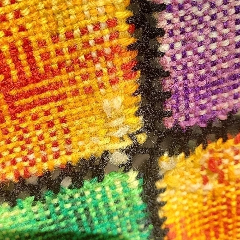 HANDMADE 1970s Rainbow Woven Knit Granny Square Patchwork Wall Throw
